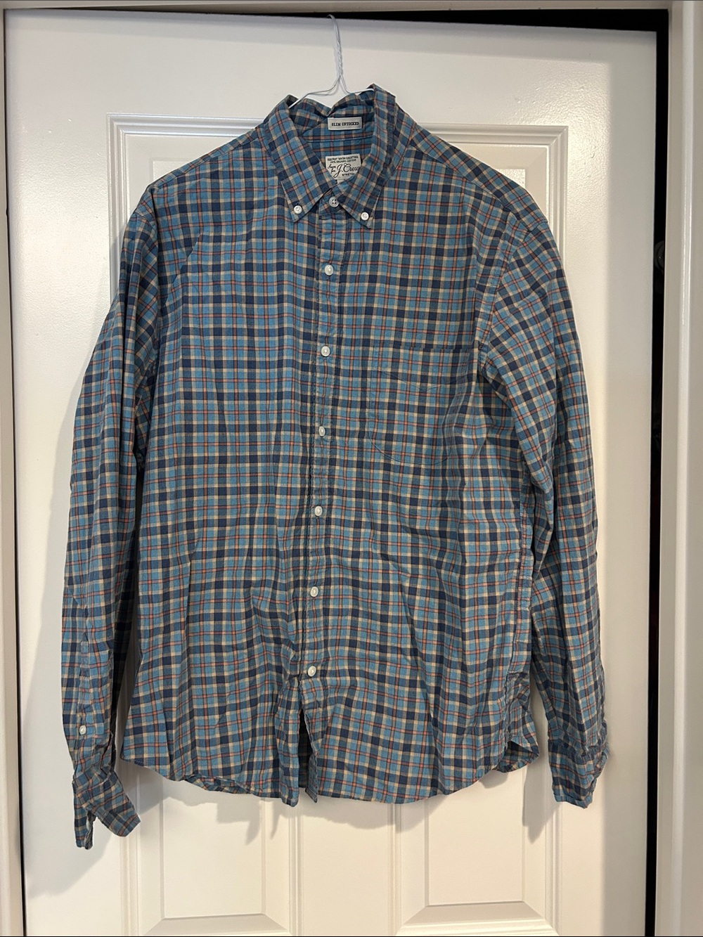 J. Crew Men’s Blue and Orange Plaid Button-Down Shirt